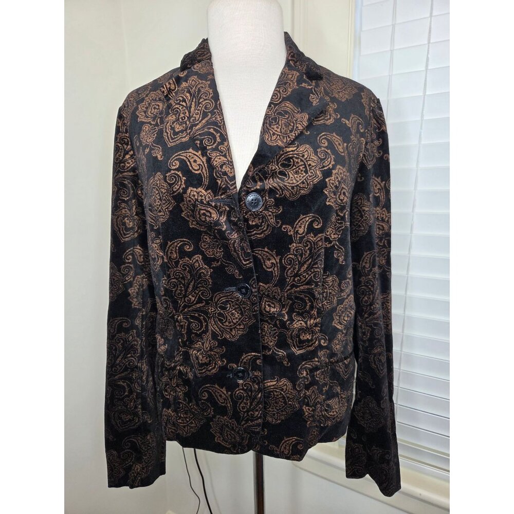 Y2K Ralph Lauren Paisley Brocade Velvet Blazer Black/Bronze Womens 12